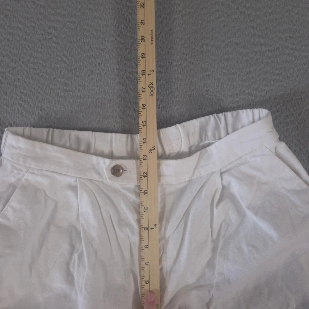 Banana Republic Pants Womens 12 White Linen-Cotton Wide-Leg Pleated High Rise